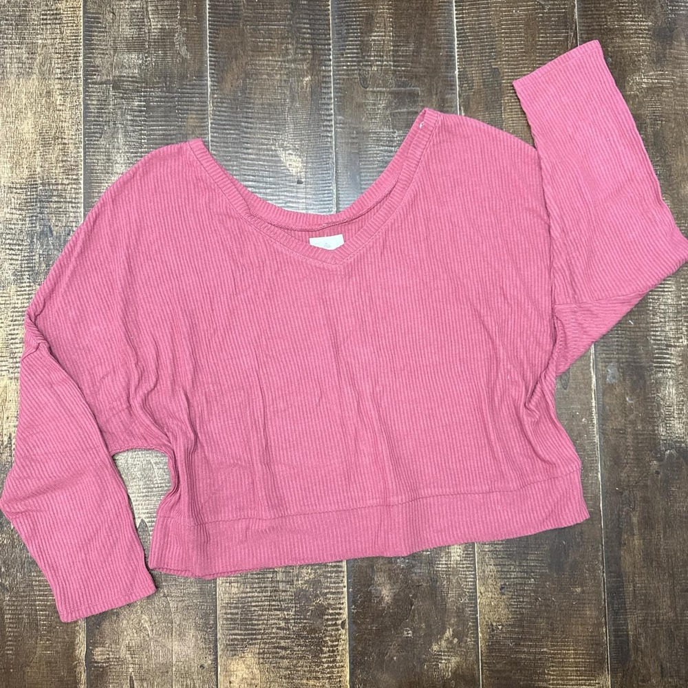 Auden Women's V-Neck Buttery Soft Long Sleeve Ribbed Crop Top